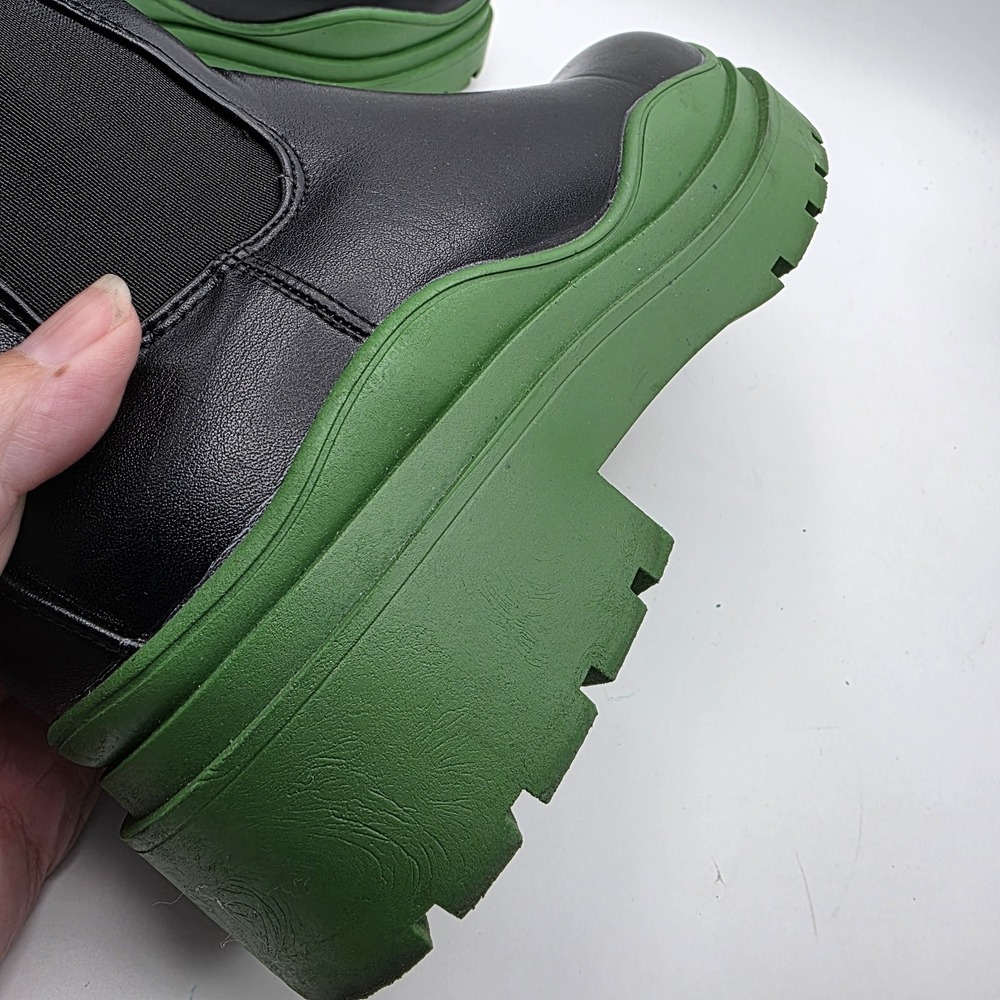 Azalea Wang Ghosted Flatform Chelsea Boots 8.5 Black Green Platform Chunky Lug - Picture 5 of 8